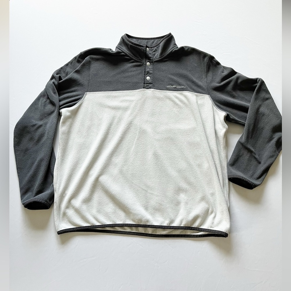 Eddie Bauer Mens Chutes Snap Mock Fleece Pullover XL Gray White Shirt